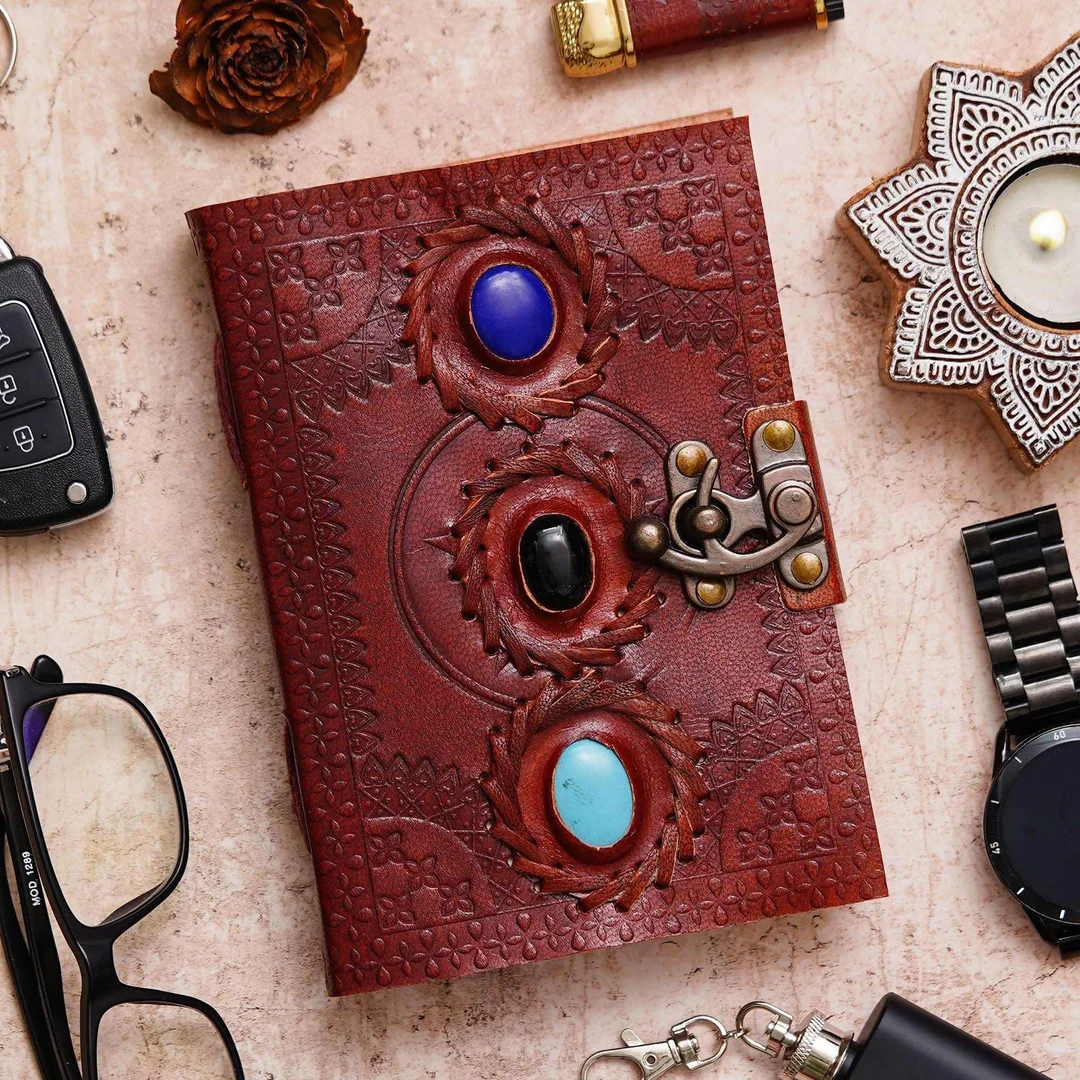 Vintage Handmade Leather Journal | Genuine Antique Leather Diary with String Closure, 200 Unruled Pages image 1