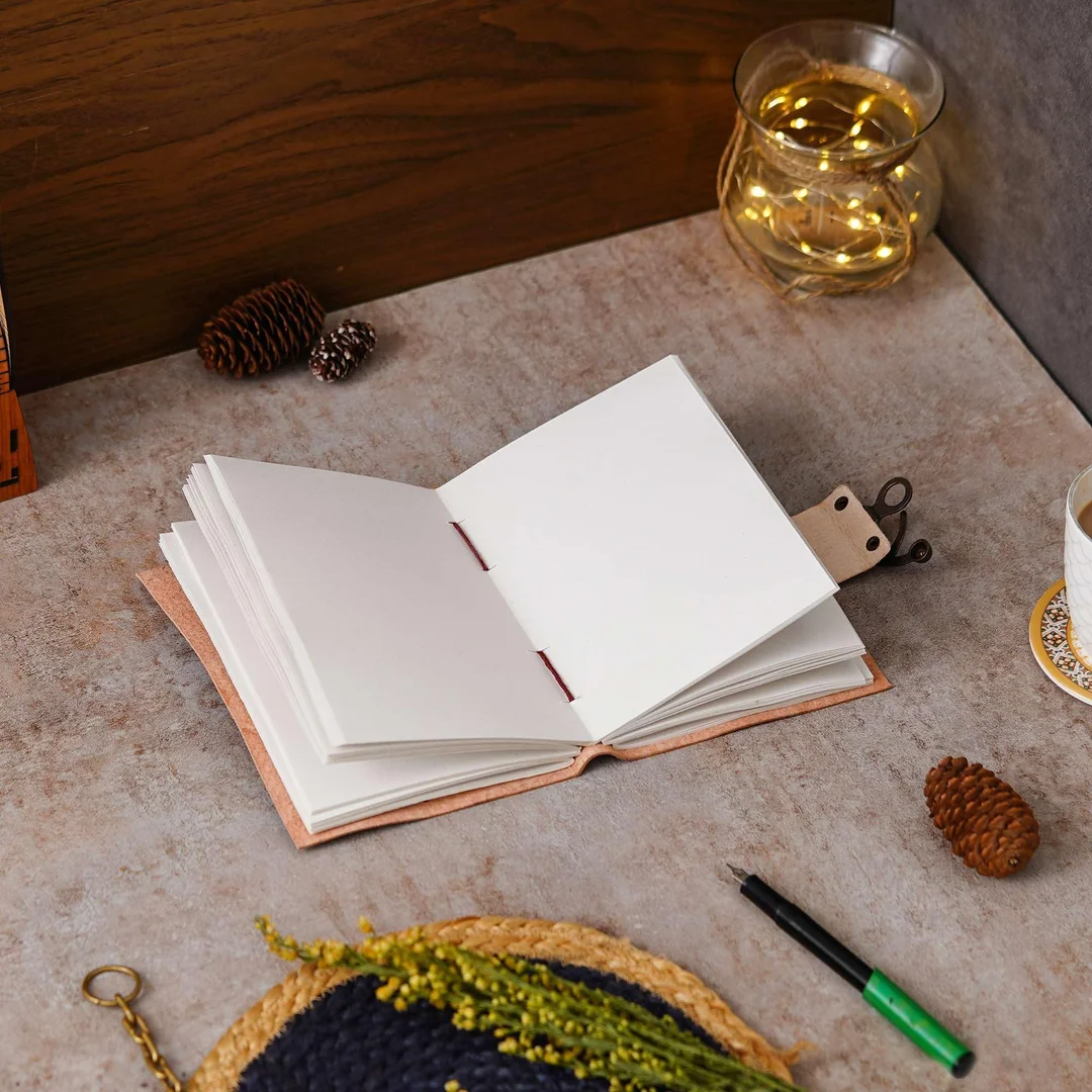 Vintage Handmade Leather Journal | Genuine Antique Leather Diary with String Closure, 200 Unruled Pages image 5