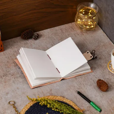 Vintage Handmade Leather Journal | Genuine Antique Leather Diary with String Closure, 200 Unruled Pages thumbnail 4