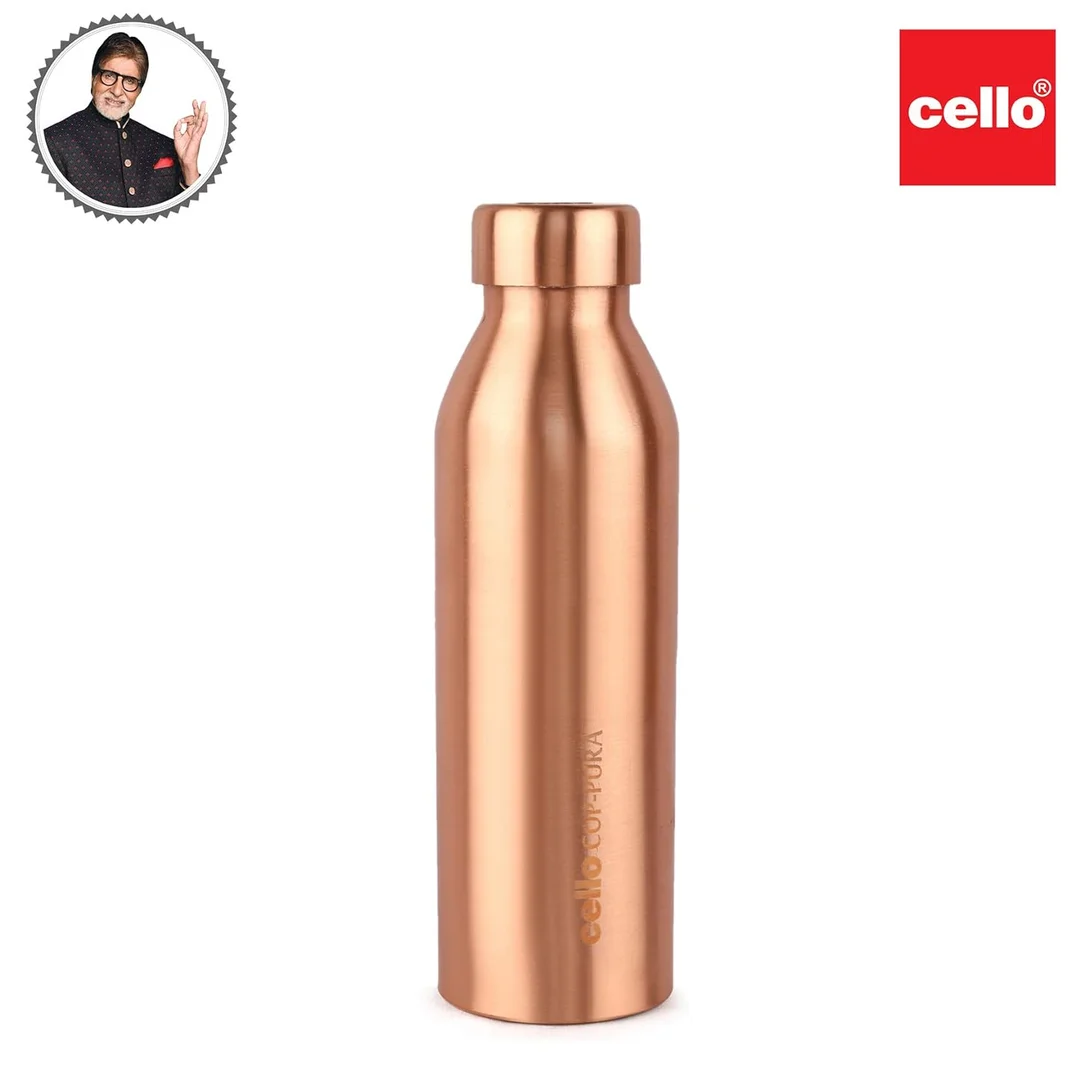 Cello Cop-Pura Moksha Pure Copper Water Bottle 1000ml Ayurvedic Healthy Drinking Bottle for Daily Detox Home Office Travel image 2