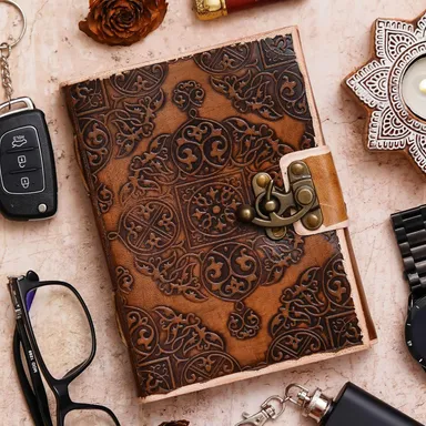 Vintage Handmade Genuine Leather Diary Journal| Premium Antique String Closure | 200 Unruled Pages Leather Journal thumbnail 0