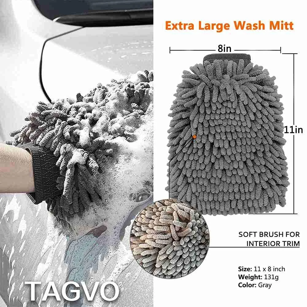 CarFrill Premium Chenille Microfiber Car Wash Mitt | Large Size Wash Glove and Lint Free Microfiber Towels Set ( 2 Mitts + 2 Towels ) image 2