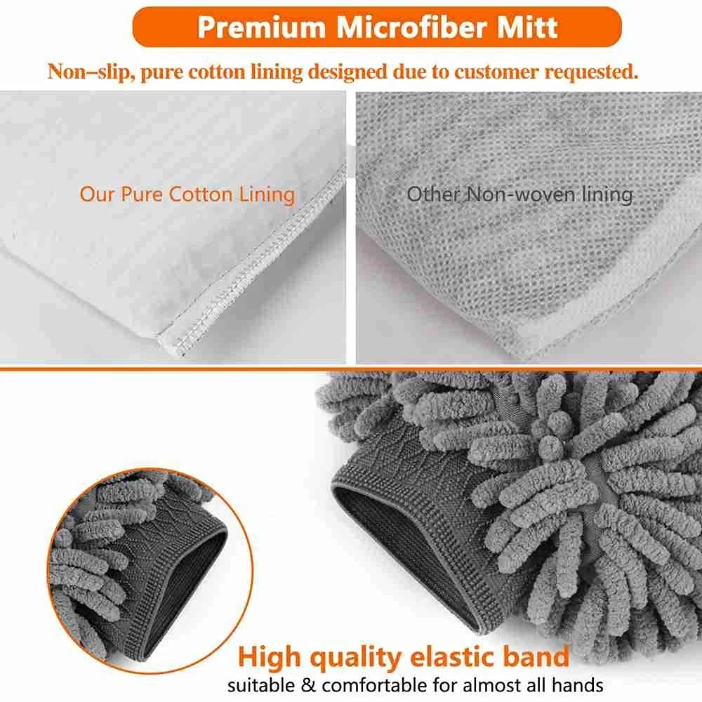 CarFrill Premium Chenille Microfiber Car Wash Mitt | Large Size Wash Glove and Lint Free Microfiber Towels Set ( 2 Mitts + 2 Towels ) image 4