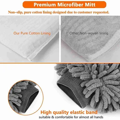 CarFrill Premium Chenille Microfiber Car Wash Mitt | Large Size Wash Glove and Lint Free Microfiber Towels Set ( 2 Mitts + 2 Towels ) thumbnail 3