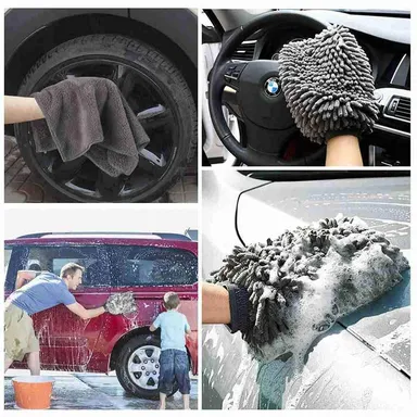 CarFrill Premium Chenille Microfiber Car Wash Mitt | Large Size Wash Glove and Lint Free Microfiber Towels Set ( 2 Mitts + 2 Towels ) thumbnail 5