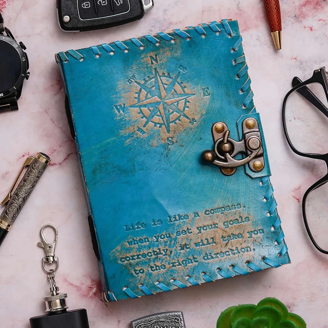 Vintage Handmade Genuine Leather Diary Journal DIARY-51 with Antique Key Closure | 200 Unruled Pages | Ideal for Writers, Travelers and Artists image 1