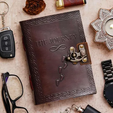 Vintage Handmade Genuine Leather Journal with Lock | DIARY 28 by Primenest Goods | 200 Unruled Pages, Antique Style Closure thumbnail 0