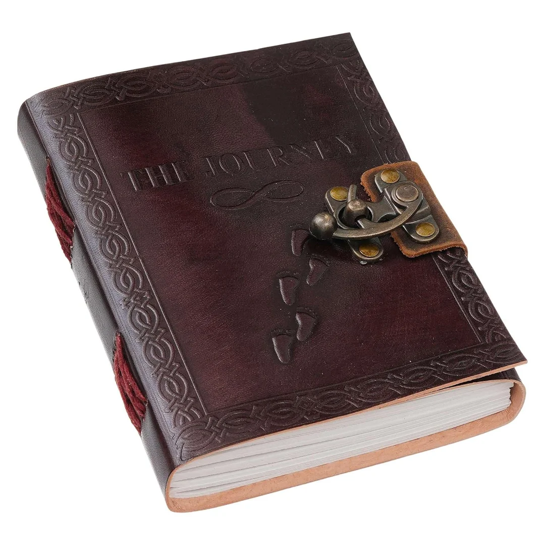 Vintage Handmade Genuine Leather Journal with Lock | DIARY 28 by Primenest Goods | 200 Unruled Pages, Antique Style Closure image 2