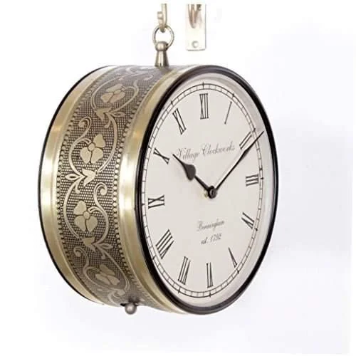 ASHAPURA GROUPS Railway Station Vintage Metal Clock | 8 Inch Wall Clock for Home Décor image 1