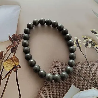 Pyrite Bracelet for Women and Men | Protection Healing Crystal Bracelet | 8mm Gemstone Beaded Adjustable, Greenovibes thumbnail 1