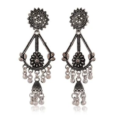 Silver Oxidised Chandbali Earrings |Traditional Ethnic Jhumka Earrings for Women thumbnail 0