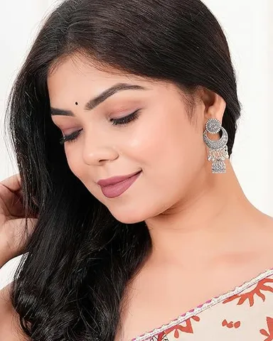 ASHAPURA GROUPS Handmade Traditional Jhumki Earrings with Moon and Flower | Motif Chandbali Design Ethnic Jhumki Earrings for Women thumbnail 1