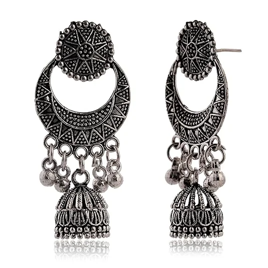 ASHAPURA GROUPS Handmade Traditional Jhumki Earrings with Moon and Flower | Motif Chandbali Design Ethnic Jhumki Earrings for Women image 3