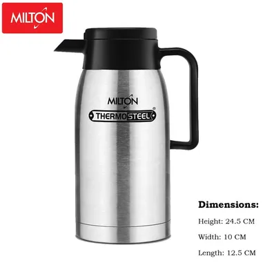 Milton Omega Thermosteel Carafe 1000 ml Stainless Steel Vacuum Insulated Flask | 24h Hot Cold Retention Leakproof Press‑Pour for Tea Coffee Water thumbnail 2