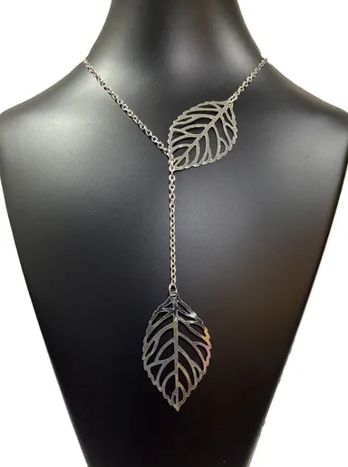 M-160 Silver Leaf Shape Necklace |Elegant Sterling Silver Botanical Jewelry thumbnail 0