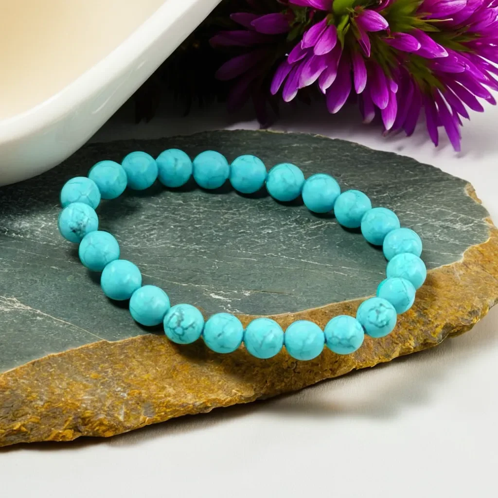 Firoza Turquoise Bracelet 8mm | Buy Online Natural Crystal Round Beads Bracelet for Men and Women image 1