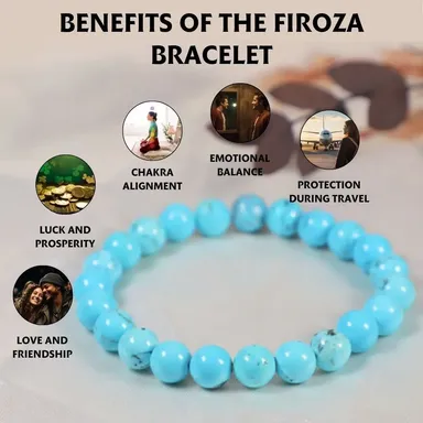 Firoza Turquoise Bracelet 8mm | Buy Online Natural Crystal Round Beads Bracelet for Men and Women thumbnail 1