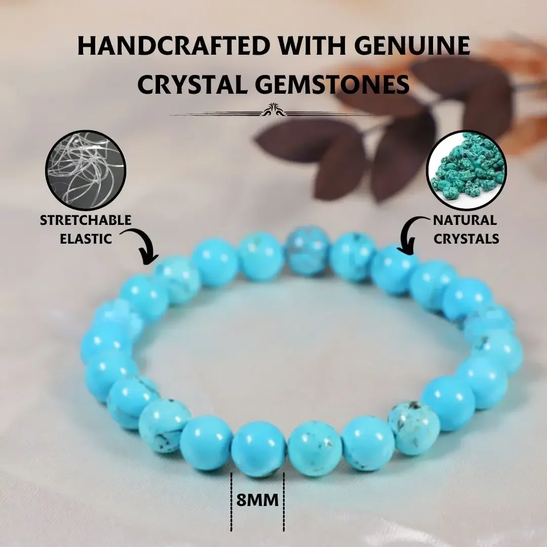 Firoza Turquoise Bracelet 8mm | Buy Online Natural Crystal Round Beads Bracelet for Men and Women image 3
