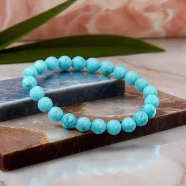 Firoza Turquoise Bracelet 8mm | Buy Online Natural Crystal Round Beads Bracelet for Men and Women thumbnail 3