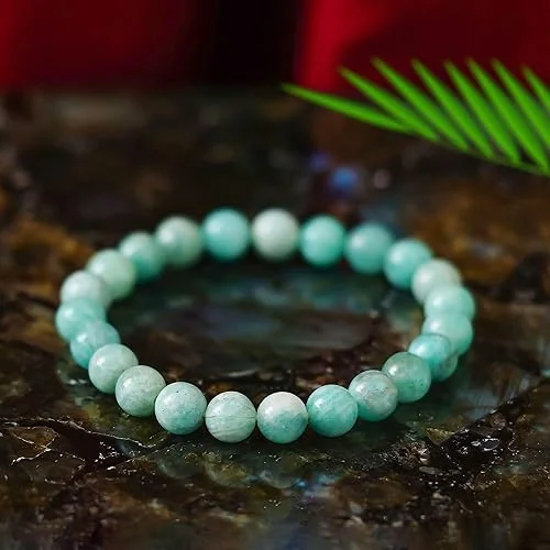 LUXELOB ENTERPRISES Amazonite Bracelet for Men & Women |Healing Crystal Bracelet, 8mm Gemstone Beaded Adjustable Protection Bracelet. image 2