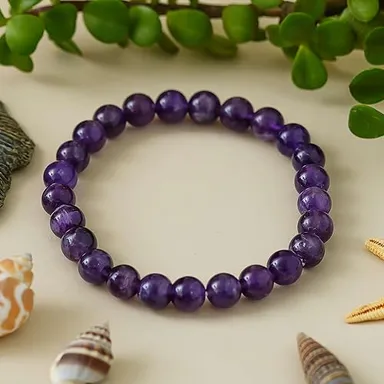 Amethyst Healing Bracelet for Women and Men |8mm Gemstone Beaded Adjustable Protection Crystal Bracelet thumbnail 1