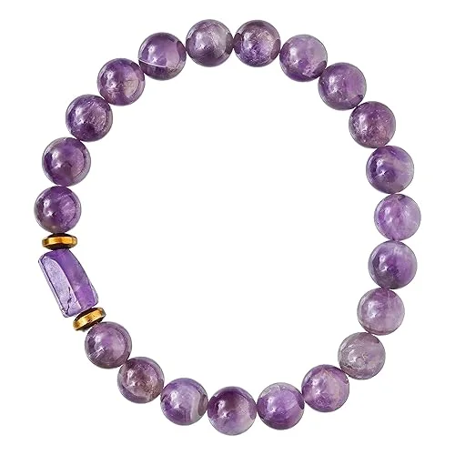 Amethyst Tumbler Bracelet for Women and Men |Healing Crystal Bracelet | 8mm Adjustable Gemstone Beaded Bracelet by Vishalcraft. image 1