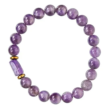 Amethyst Tumbler Bracelet for Women and Men |Healing Crystal Bracelet | 8mm Adjustable Gemstone Beaded Bracelet by Vishalcraft. thumbnail 0
