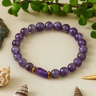 Amethyst Tumbler Bracelet for Women and Men |Healing Crystal Bracelet | 8mm Adjustable Gemstone Beaded Bracelet by Vishalcraft. thumbnail 1