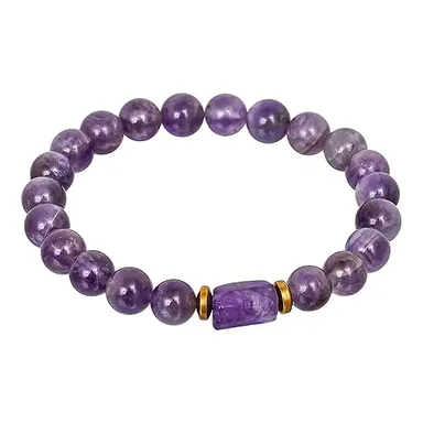 Amethyst Tumbler Bracelet for Women and Men |Healing Crystal Bracelet | 8mm Adjustable Gemstone Beaded Bracelet by Vishalcraft. thumbnail 2