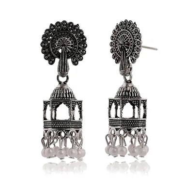 Traditional Silver Oxidised Chandbali Jhumka Earrings for Women | Ethnic Design, Oxidised Silver Jhumki by ASHAPURA GROUP thumbnail 0