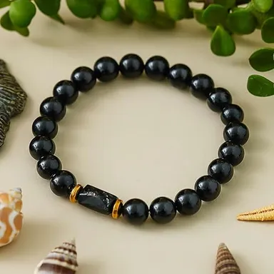 Black Tourmaline Bracelet for Protection & Healing | 8mm Gemstone Beaded Adjustable Bracelet for Men & Women by Nvn Creations thumbnail 1