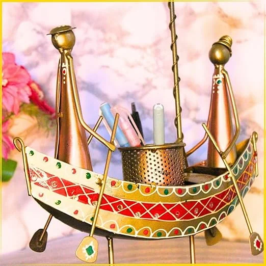 TUKKU COLLECTIONS Antique Multicolor Pen Stand | Metal Desk Organizer | Pen Holder for Home & Office | 32x8.5x30 cm image 2