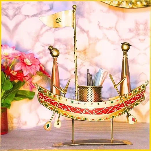 TUKKU COLLECTIONS Antique Multicolor Pen Stand | Metal Desk Organizer | Pen Holder for Home & Office | 32x8.5x30 cm image 3