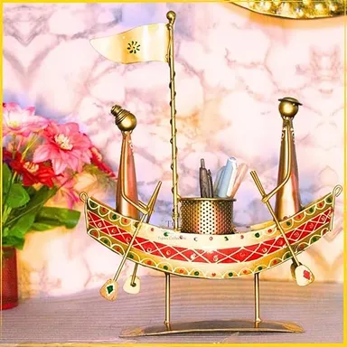 TUKKU COLLECTIONS Antique Multicolor Pen Stand | Metal Desk Organizer | Pen Holder for Home & Office | 32x8.5x30 cm thumbnail 2