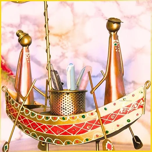 TUKKU COLLECTIONS Antique Multicolor Pen Stand | Metal Desk Organizer | Pen Holder for Home & Office | 32x8.5x30 cm image 4
