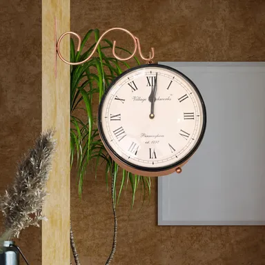 Vintage Double Sided Station Clock for Home & Office  - 8 Inch Metal Round Retro Wall Clock thumbnail 4