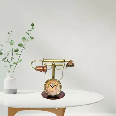 Vintage Telephone Table Clock  Antique Brass Retro Desk Clock 