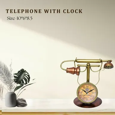 Vintage Telephone Table Clock  Antique Brass Retro Desk Clock  thumbnail 2