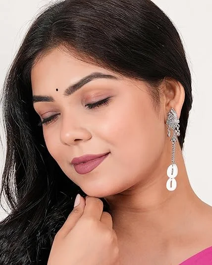 ASHAPURA GROUP Women's Traditional Silver Oxidised Chandbali Jhumka Earrings |Ethnic Design Jhumki Earrings for Women image 2