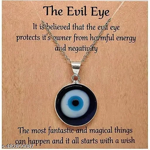 Evil Eye Necklace for Women, Adjustable Protection Jewelry Nazar Pendant, Dainty Onyx Necklace Combo | Silver Plated image 3