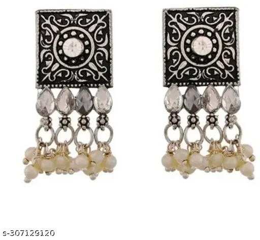 Oxidised Silver Jewelry Set with Adjustable Choker Necklace & Earrings | Alloy Cubic Zirconia, American Diamond, Traditional Indian Jewelry image 3