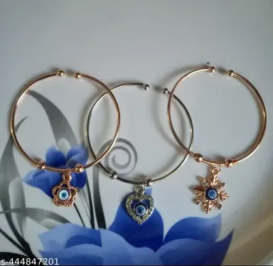 Evil Eye Bracelet Set of 3 |Adjustable Silver Plated Protection Jewelry for Women & Men | Nazar Good Luck Cuff Bracelets thumbnail 0