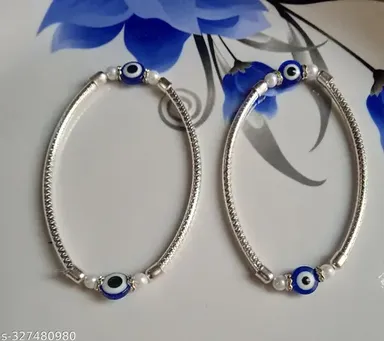 Evil Eye Crystal Beads Anklet for Women, Adjustable Payel Anklet with Pearls | Alloy Fashion Anklet thumbnail 1