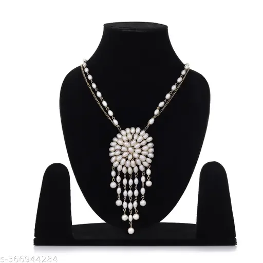 White Freshwater Pearl Three Strand Designer Necklace Set for Women | Elegant Bridal Jewelry with Gold-tone Clasp image 1