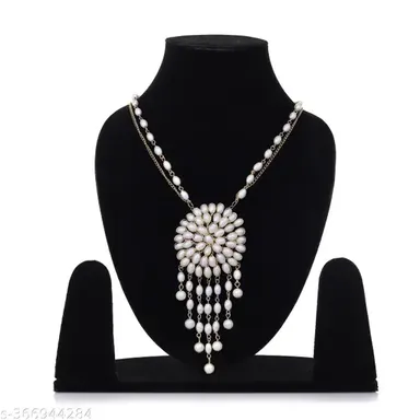 White Freshwater Pearl Three Strand Designer Necklace Set for Women | Elegant Bridal Jewelry with Gold-tone Clasp thumbnail 0