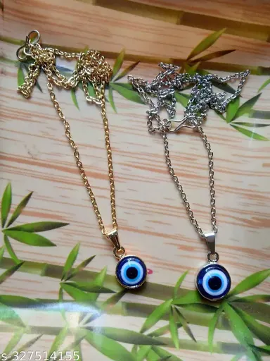 Evil Eye Pendant Gold and Silver Color Pack of 2 | Adjustable  Necklace with Onyx Stone Protective and Fashion Jewelry thumbnail 0