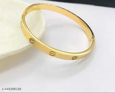 Anti Tarnish Stainless Steel Kada for Women | Fashionable Golden Plated Bangles with American Diamond thumbnail 0