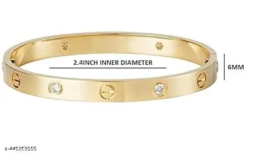 Anti Tarnish Stainless Steel Kada for Women | Fashionable Golden Plated Bangles with American Diamond image 2