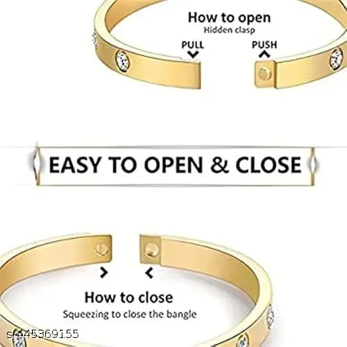 Anti Tarnish Stainless Steel Kada for Women | Fashionable Golden Plated Bangles with American Diamond image 3