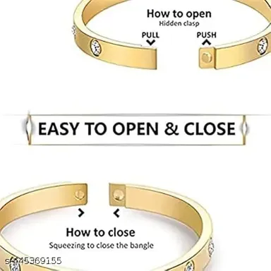 Anti Tarnish Stainless Steel Kada for Women | Fashionable Golden Plated Bangles with American Diamond thumbnail 2